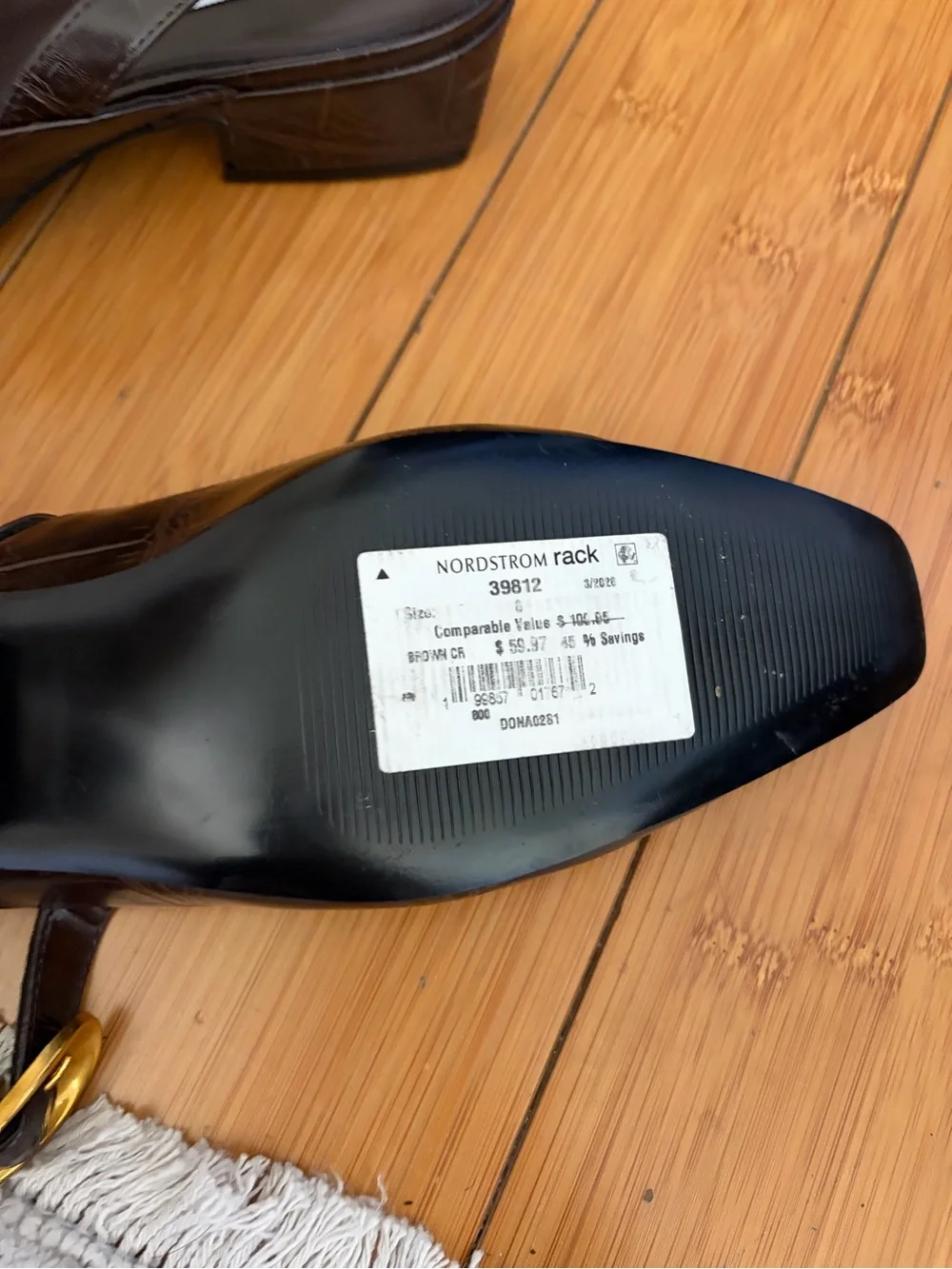 Nordstrom Dark Brown Croc-Embossed Slingback Flats with Gold Buckles